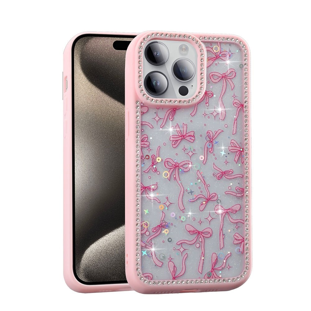 iPhone 14 Pro Kılıf Taşlı ve Simli Tasarım Azra Kapak Pembe