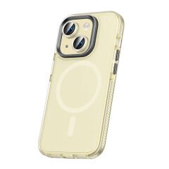 iPhone 15 Plus Kılıf Airbagli Magsafe Wireless Şarj Özellikli Klaptika Kapak Kılıf Sarı