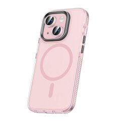 iPhone 15 Plus Kılıf Airbagli Magsafe Wireless Şarj Özellikli Klaptika Kapak Kılıf Pembe