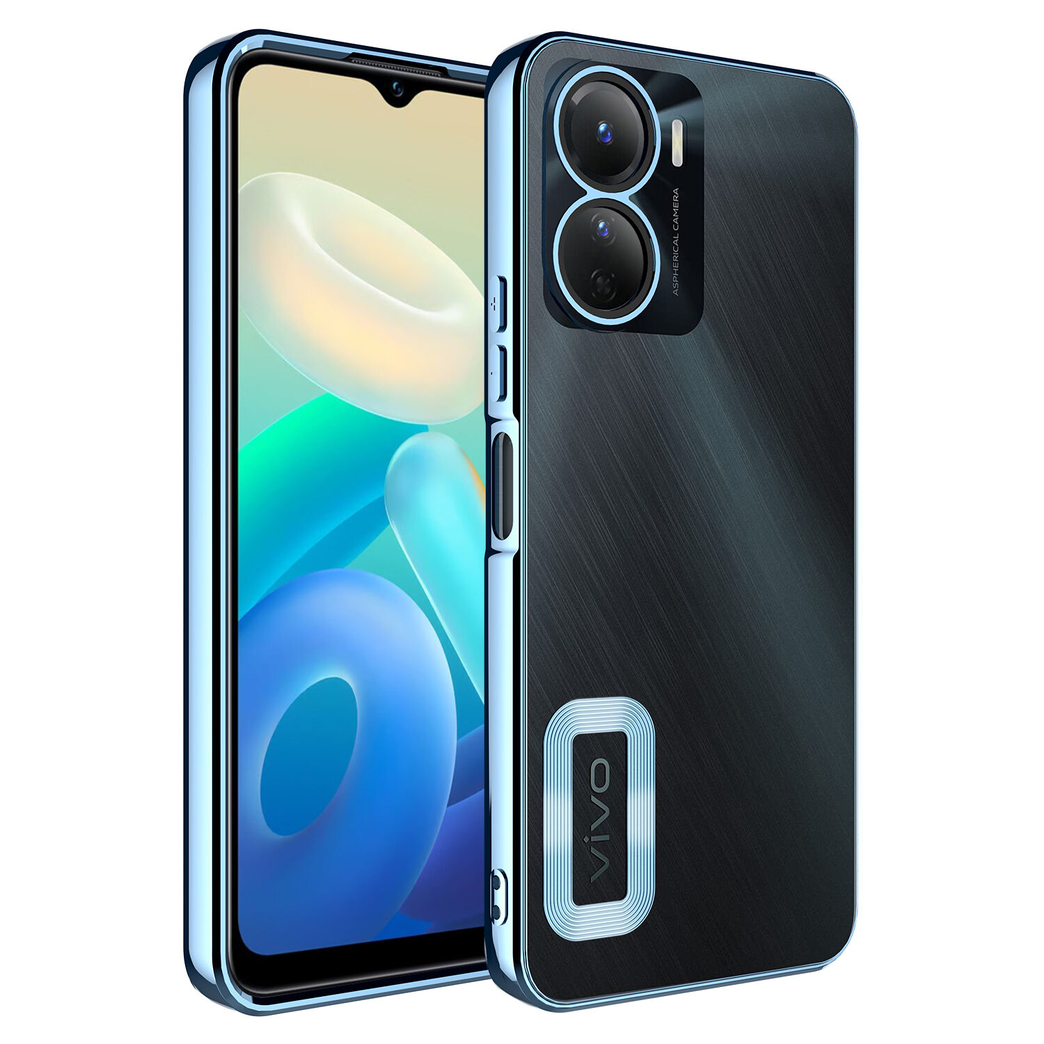 Vivo Y16 Kılıf Kamera Korumalı Logo Gösteren Omega Kapak Sierra Mavi