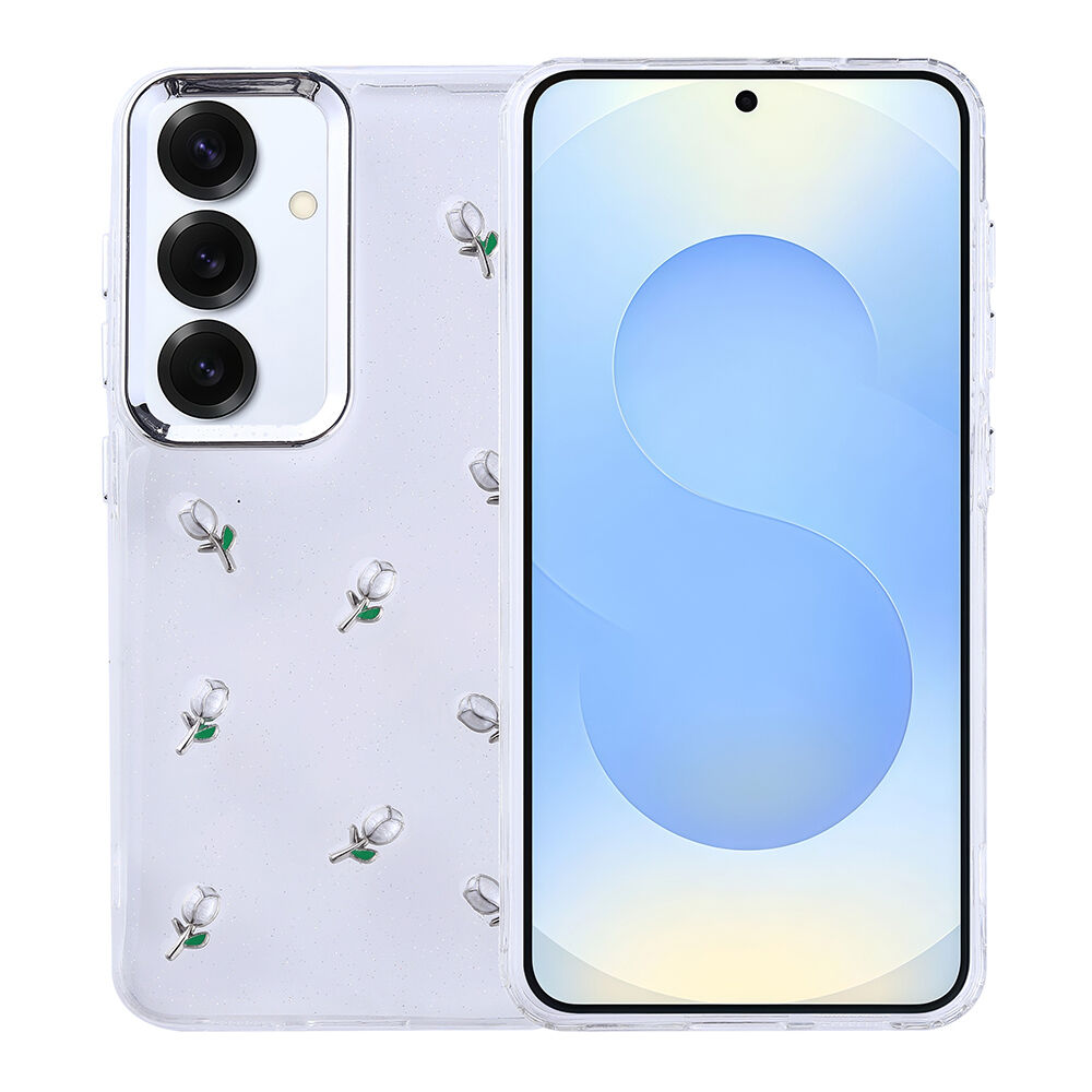 Samsung Galaxy S24 Plus Kılıf Airbag Tasarımlı Simli Şeffaf Kutup Kapak Lale