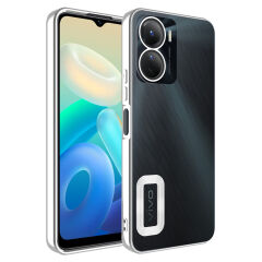 Vivo Y16 Kılıf Kamera Korumalı Logo Gösteren Omega Kapak Gümüş
