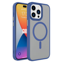 iPhone 15 Pro Max Kılıf Mat Arka Yüzey Wireless Şarj Özellikli Flet Magsafe Kapak Kılıf Midnight