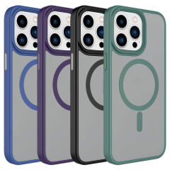 iPhone 15 Pro Max Kılıf Mat Arka Yüzey Wireless Şarj Özellikli Flet Magsafe Kapak Kılıf Midnight