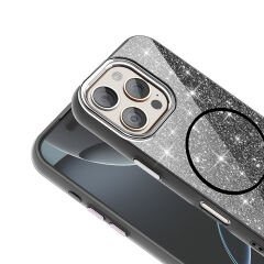 iPhone 16 Pro Max Kılıf Magsafe Şarj Özellikli Parlayan Simli Okso Kapak Derin Mor