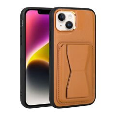 iPhone 14 Kılıf Kartlıklı Standlı ​Pu Deri Memo Kapak