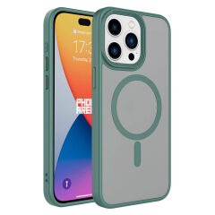 iPhone 15 Pro Max Kılıf Mat Arka Yüzey Wireless Şarj Özellikli Flet Magsafe Kapak Kılıf Yeşil
