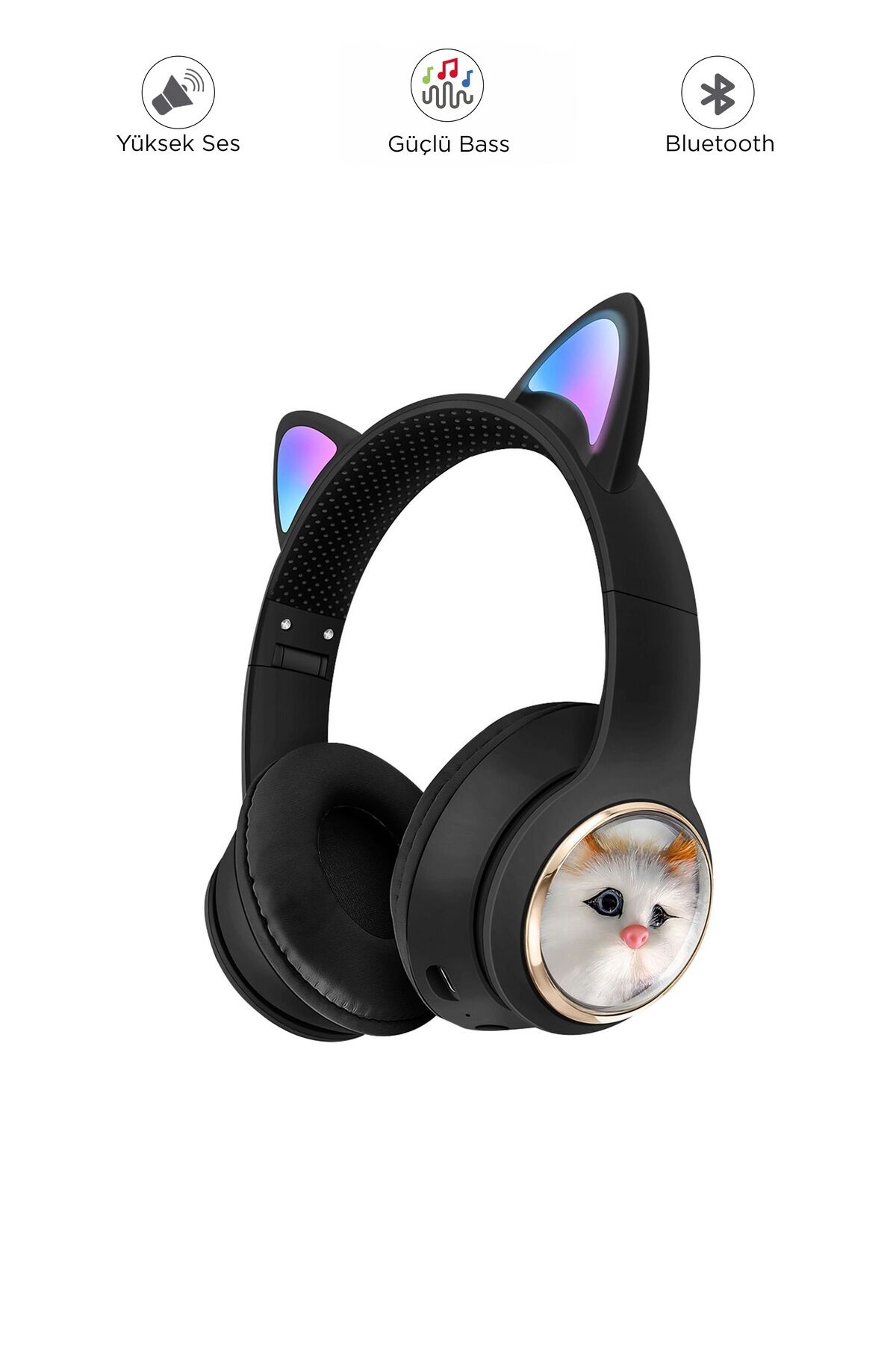 HD11 Sevimli Kedi Karükatür Kulak Led Işıklı 5.3 Bluetooth Kulak Üstü Kulaklık