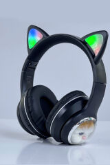 HD11 Sevimli Kedi Karükatür Kulak Led Işıklı 5.3 Bluetooth Kulak Üstü Kulaklık