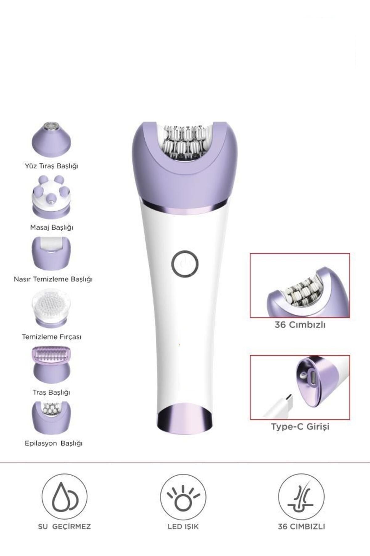 TEP-02 Beyaz 6 Başlıklı (Yüz+Koltuk Altı+Bikini Bölgesi+Bacak) Islak Ve Kuru Kablosuz Epilatö