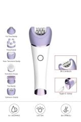TEP-02 Beyaz 6 Başlıklı (Yüz+Koltuk Altı+Bikini Bölgesi+Bacak) Islak Ve Kuru Kablosuz Epilatö