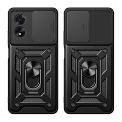 Oppo A38 Kılıf Magnetik Standlı Kamera Korumalı Sürgülü Vega Kapak Siyah