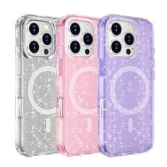 iPhone 16 Pro Kılıf Magsafe Şarj Özellikli Parlayan Simli Saydam Renkli Allstar Kapak