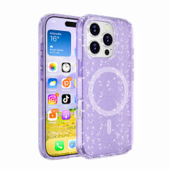 iPhone 16 Pro Kılıf Magsafe Şarj Özellikli Parlayan Simli Saydam Renkli Allstar Kapak