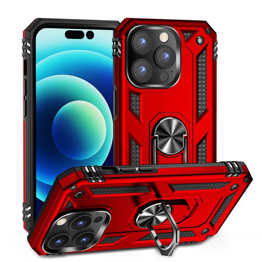 iPhone 14 Pro Max Kılıf Vega Tank Sert Yüzüklü Standlı Zırh Koruma Kapak