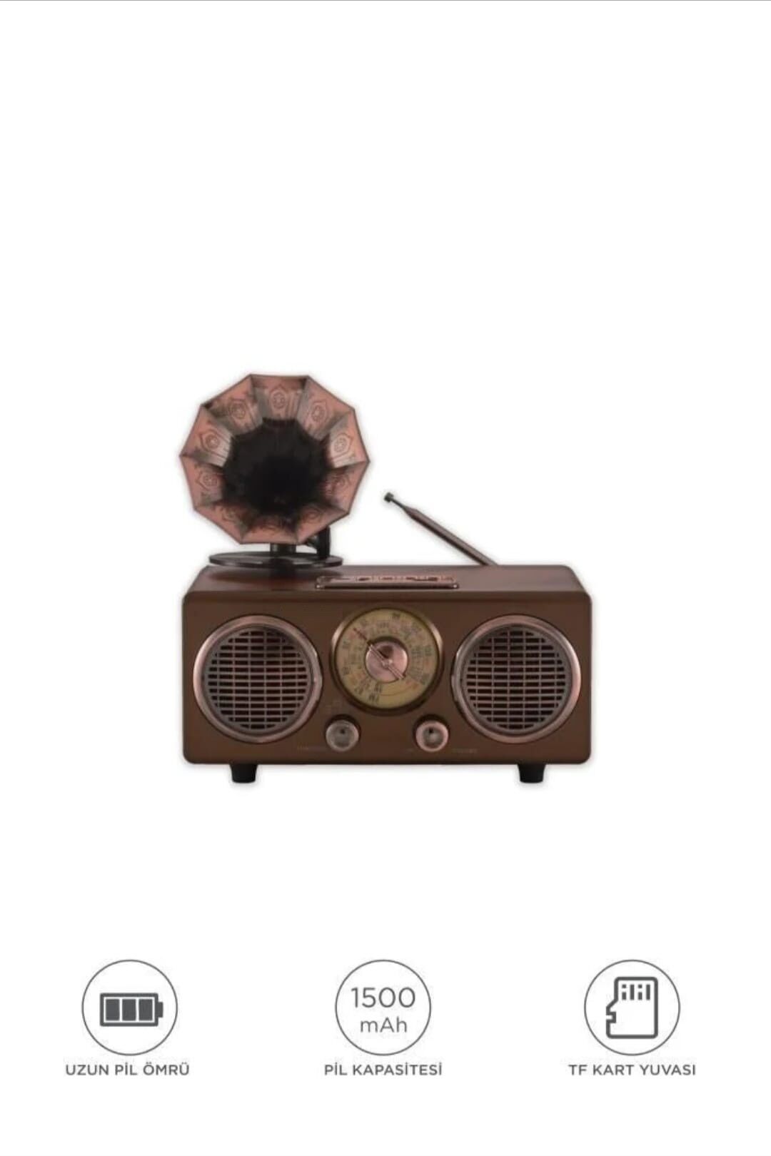 Nostaljik Bluetooth Hoparlör Retro Radyo Kablosuz Speaker TF Kart FM/AM/SW Koyu Kahve