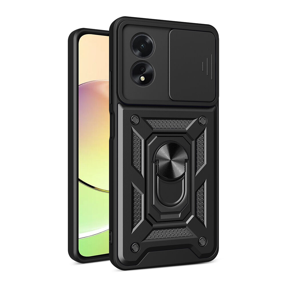 Oppo A38 Kılıf Magnetik Standlı Kamera Korumalı Sürgülü Vega Kapak Siyah