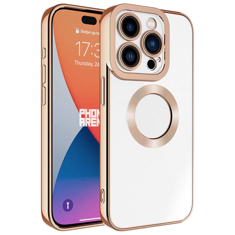iPhone 15 Pro Max Kılıf Kamera Korumalı Logo Gösteren Omega Kapak Rose Gold