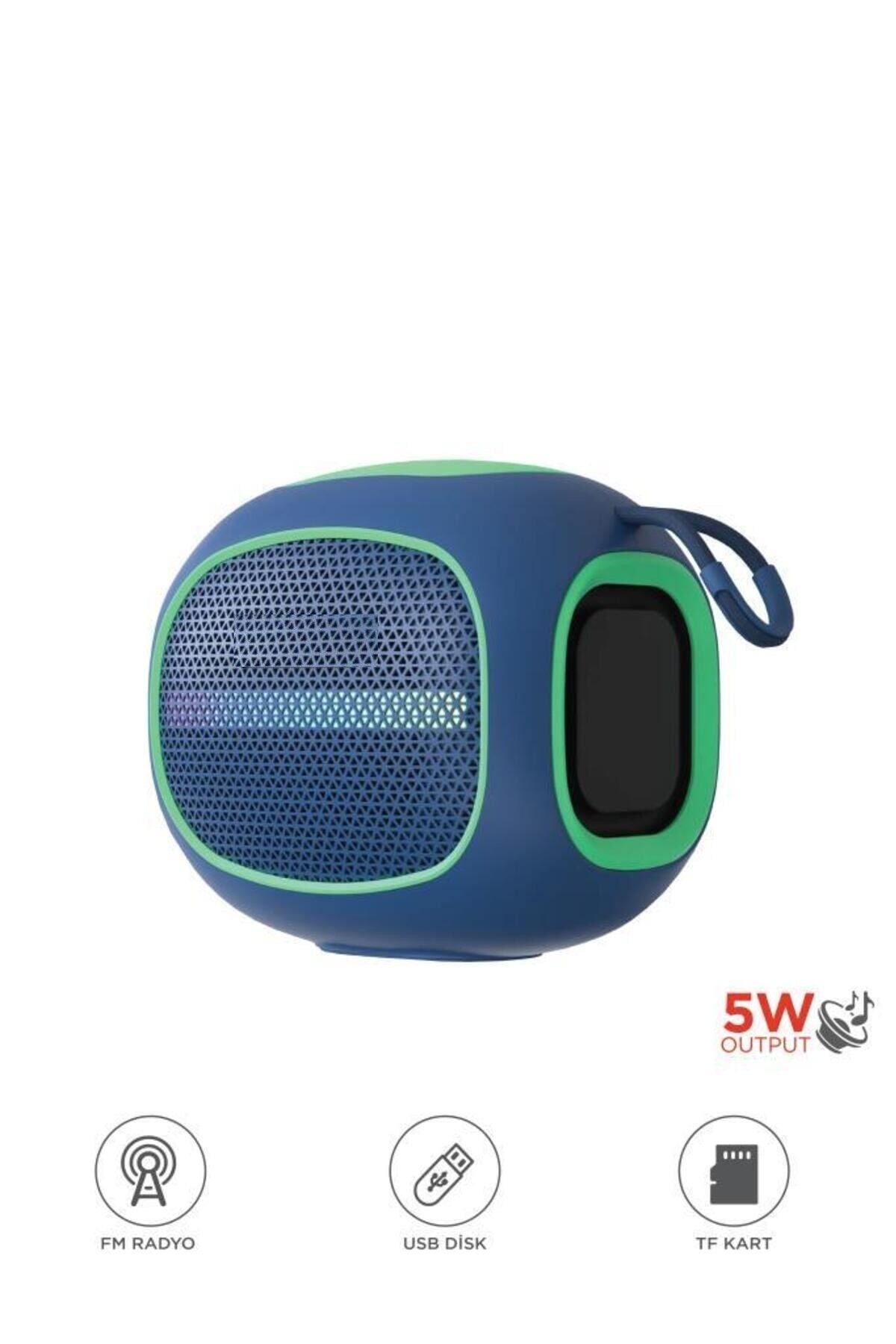 Bluetooth Hoparlör Taşınabilir Kablosuz Speaker FM Radyo USB TF Kart 5W D90 Mavi
