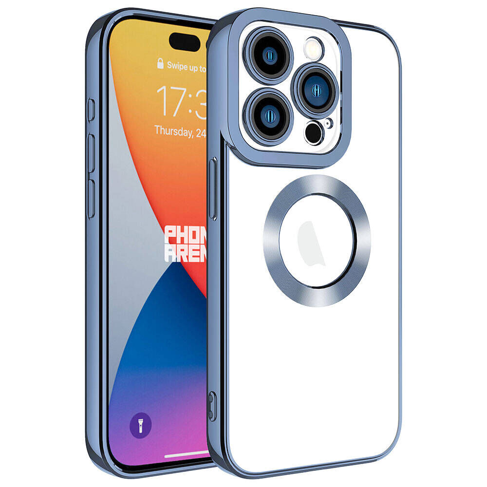 iPhone 15 Pro Max Kılıf Kamera Korumalı Logo Gösteren Omega Kapak Sierra Mavi