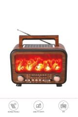 Şömine Görünümlü Solar Güneş Enerji Ahşap Nostalji Bluetooth Usb Sd Mp3 Radyo Müzik Kutusu