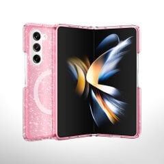 Samsung Galaxy Z Fold 6 Kılıf Magsafe Şarj Özellikli Parlayan Simli Saydam Renkli Allstar Kapak