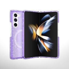 Samsung Galaxy Z Fold 6 Kılıf Magsafe Şarj Özellikli Parlayan Simli Saydam Renkli Allstar Kapak