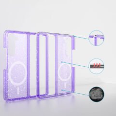 Samsung Galaxy Z Fold 6 Kılıf Magsafe Şarj Özellikli Parlayan Simli Saydam Renkli Allstar Kapak