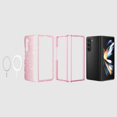 Samsung Galaxy Z Fold 6 Kılıf Magsafe Şarj Özellikli Parlayan Simli Saydam Renkli Allstar Kapak