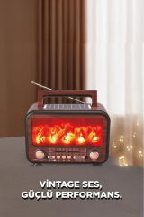 Şömine Görünümlü Solar Güneş Enerji Ahşap Nostalji Bluetooth Usb Sd Mp3 Radyo Müzik Kutusu