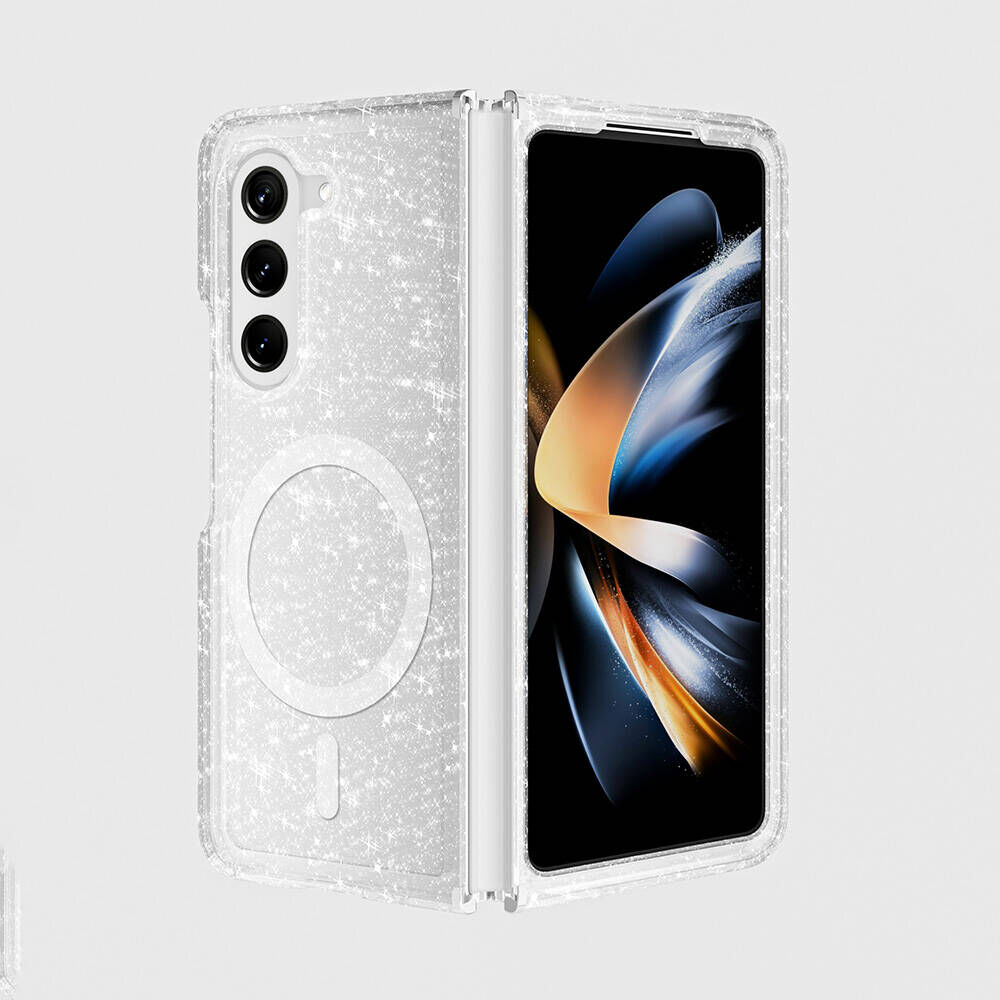 Samsung Galaxy Z Fold 6 Kılıf Magsafe Şarj Özellikli Parlayan Simli Saydam Renkli Allstar Kapak Şeffaf