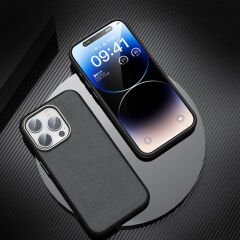 iPhone 15 Pro Max Kılıf Magsafe Şarj Özellikli PU Deri Adora Kapak Koyu Gri