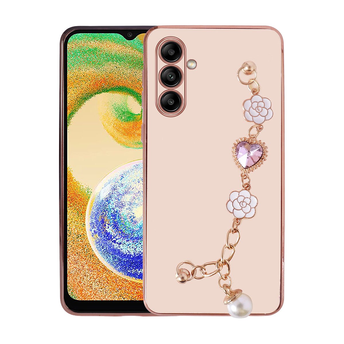 Samsung Galaxy A13 5G Kılıf El Tutamaçlı Kamera Korumalı Taka Silikon Kapak Pembe