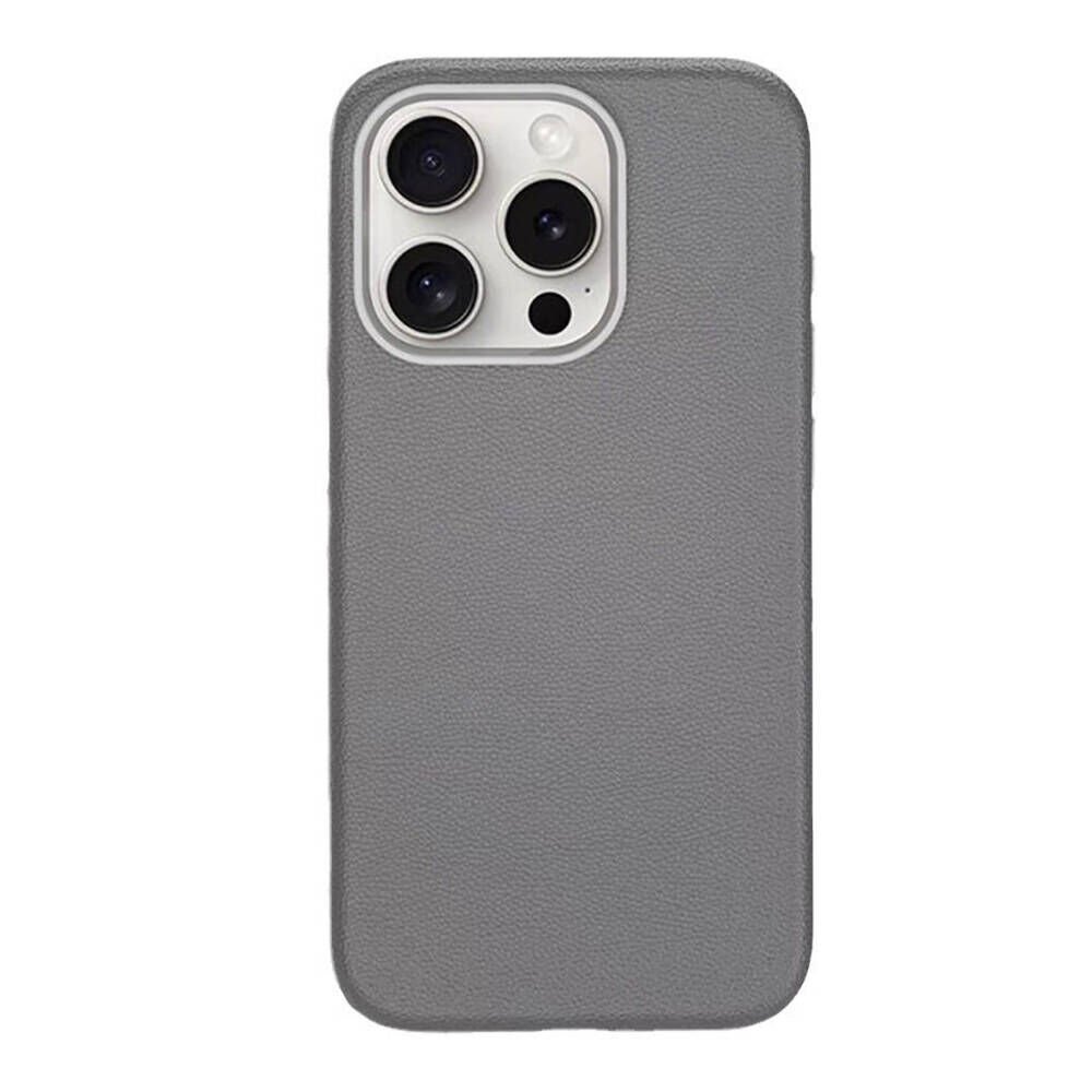iPhone 15 Pro Max Kılıf Magsafe Şarj Özellikli PU Deri Adora Kapak Koyu Gri