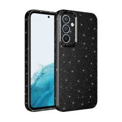 Samsung Galaxy S24 Kılıf Kamera Korumalı Simli Lüks Koton Kapak Lila