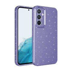 Samsung Galaxy S24 Kılıf Kamera Korumalı Simli Lüks Koton Kapak Lila