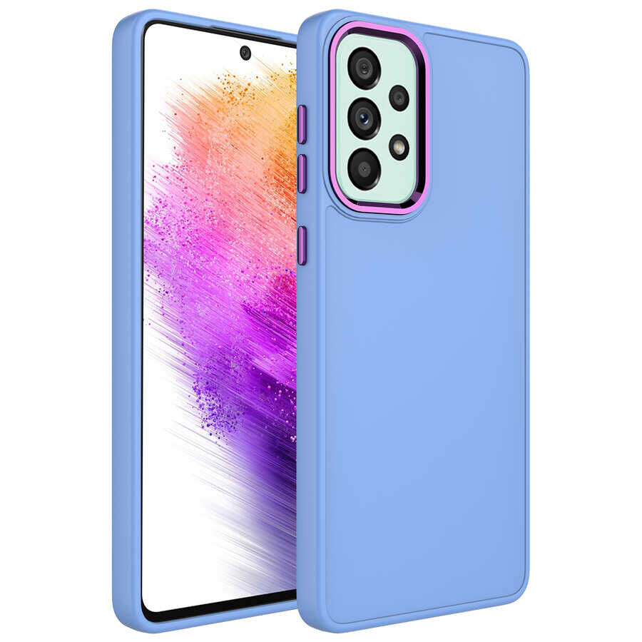 Samsung Galaxy A23 Metal Çerçeve ve Buton Tasarımlı Silikon Luna Kapak kılıf Lila