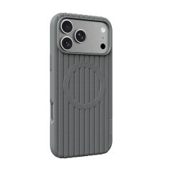iPhone 18 Pro Max Kılıf MagSafe Şarj Özellikli Çizgi Desenli Kumaş Dokulu Lorin Kapak