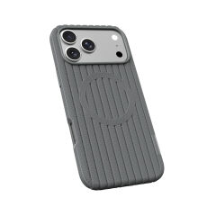 iPhone 18 Pro Max Kılıf MagSafe Şarj Özellikli Çizgi Desenli Kumaş Dokulu Lorin Kapak