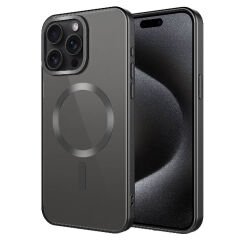 iPhone 15 Pro Kılıf Mat Tasarımlı Magsafe Wireless Şarj Özellikli Mat Setro Kapak Kılıf Siyah