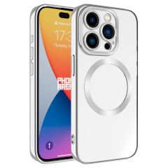 iPhone 15 Pro Kılıf Magsafe Wireless Şarj Özellikli Setro Silikon Gümüş