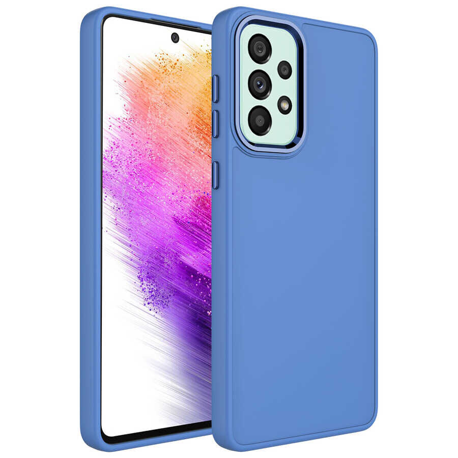 Samsung Galaxy A23 Metal Çerçeve ve Buton Tasarımlı Silikon Luna Kapak kılıf Lavendery Gray