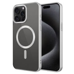 iPhone 15 Pro Kılıf Mat Tasarımlı Magsafe Wireless Şarj Özellikli Mat Setro Kapak Kılıf Gümüş