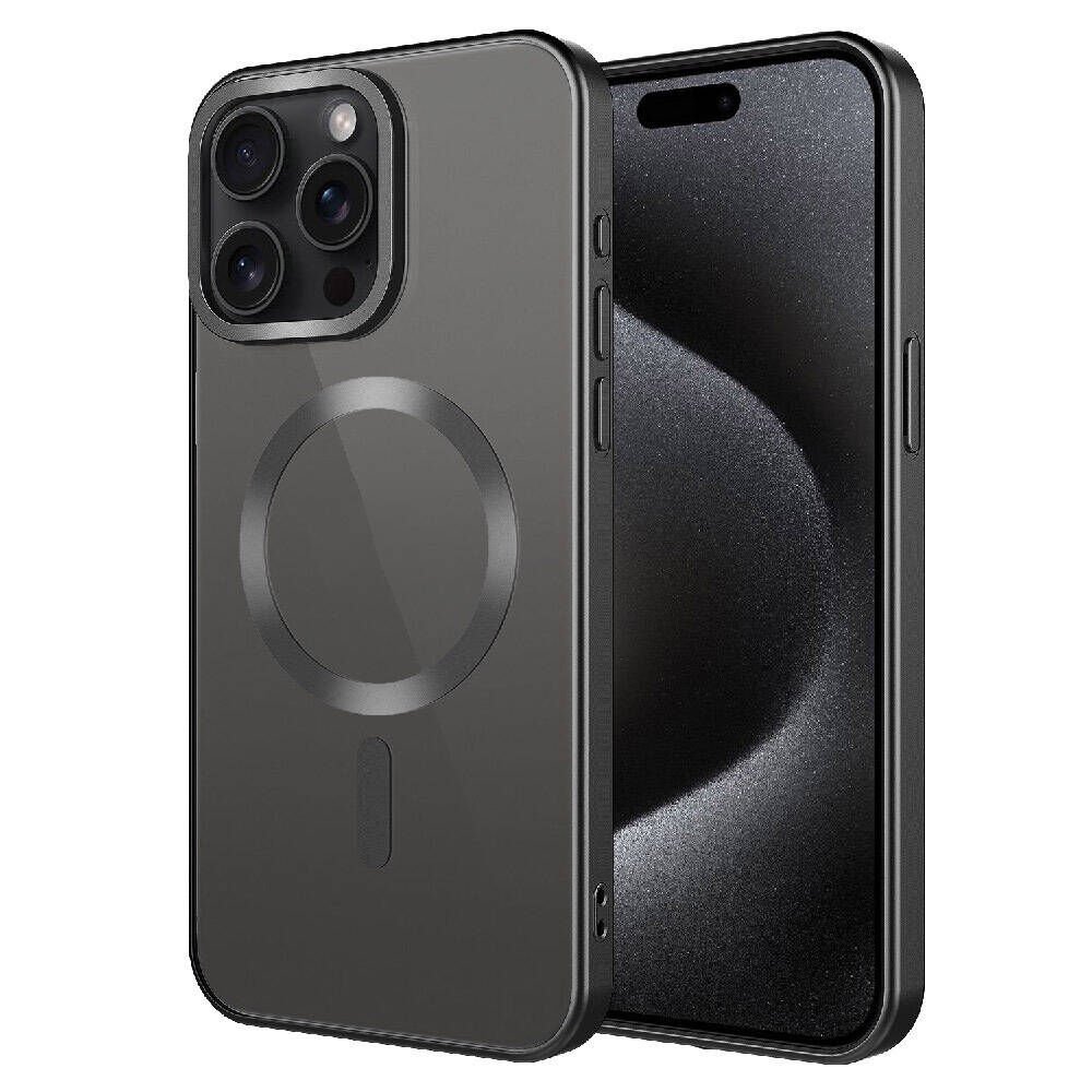 iPhone 15 Pro Max Kılıf Mat Tasarımlı Magsafe Wireless Şarj Özellikli Mat Setro Kapak Kılıf Siyah