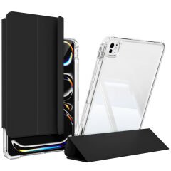iPad Pro 13 2024 Kılıf Magnetik Ayrılabilen Airbagli Sliding Tablet Kılıfı Siyah