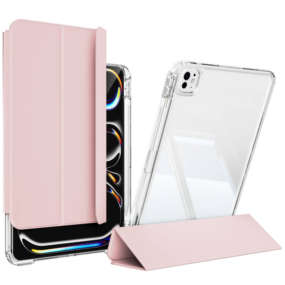 iPad Pro 13 2024 Kılıf Magnetik Ayrılabilen Airbagli Sliding Tablet Kılıfı Pembe Açık