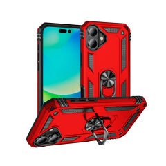 iPhone 16 Plus Kılıf Vega Tank Sert Yüzüklü Standlı Zırh Koruma Kapak Siyah