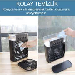 Mini Hava Soğutucu, Taşınabilir Hortumsuz Portatif Klima, Mobil Sulu Klima, 3 Rüzgar Hızı, 3 Sis Modu, Taşınabilir Buzlu Vantilatör 5 Sprey Delikli ile Renkli LED Işıklı Siyah Renk Mavi