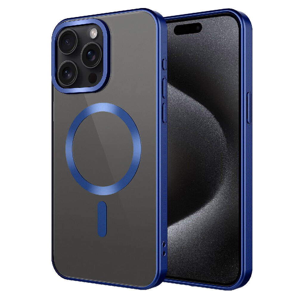 iPhone 15 Pro Max Kılıf Mat Tasarımlı Magsafe Wireless Şarj Özellikli Mat Setro Kapak Kılıf Lacivert