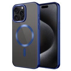 iPhone 15 Pro Max Kılıf Mat Tasarımlı Magsafe Wireless Şarj Özellikli Mat Setro Kapak Kılıf Lacivert